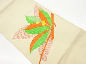 リサイクル　手織り真綿紬枝葉模様織出し名古屋帯